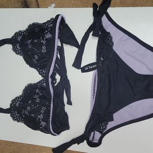 Purple and black lace bikini
